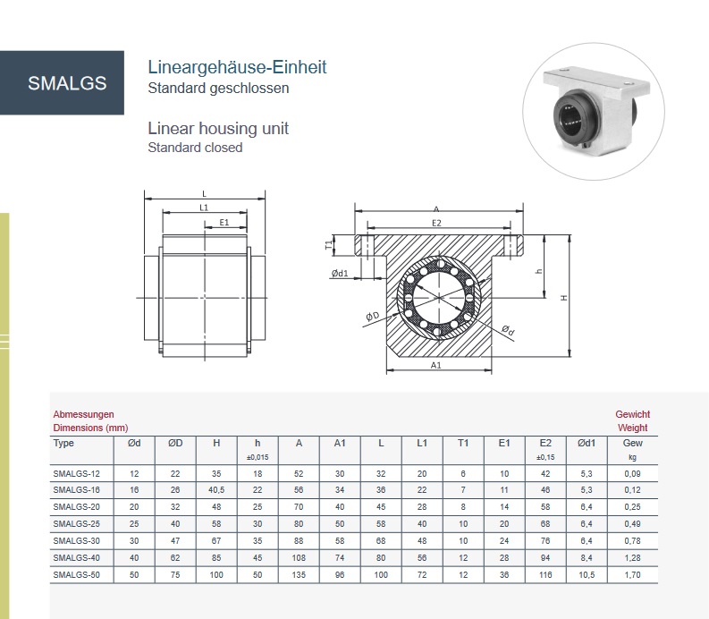 SMALGS-12 Gehäuse ohne Linearlager
