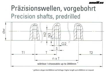 Vorgebohrte Präzisionswelle Ø 25h6 in Cf53 M8-120-S